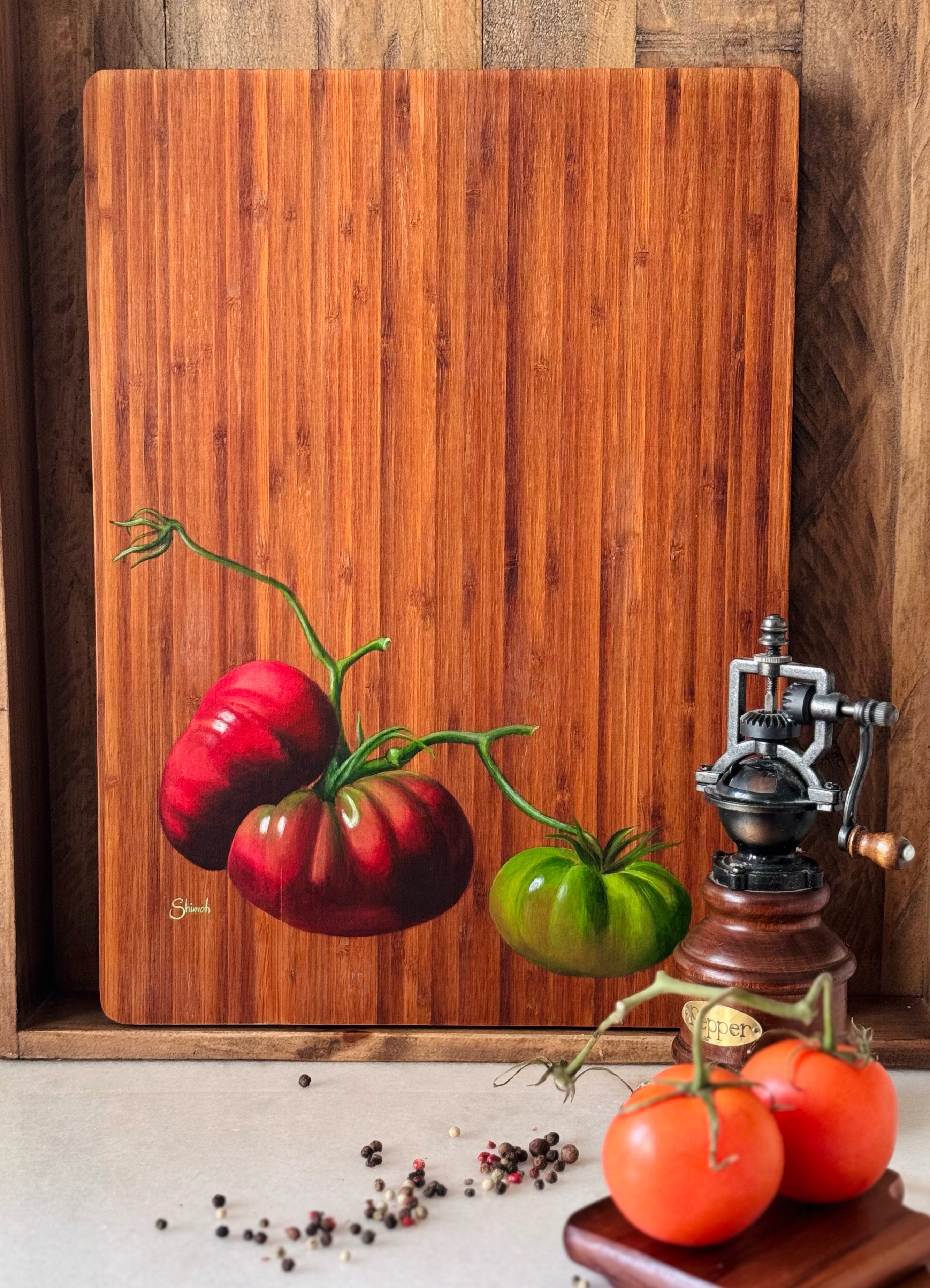 Hand Painted Wood Cutting Board by ShiMoh, 1” Thick Bamboo Cheese Charcuterie Board Kitchen Decoration