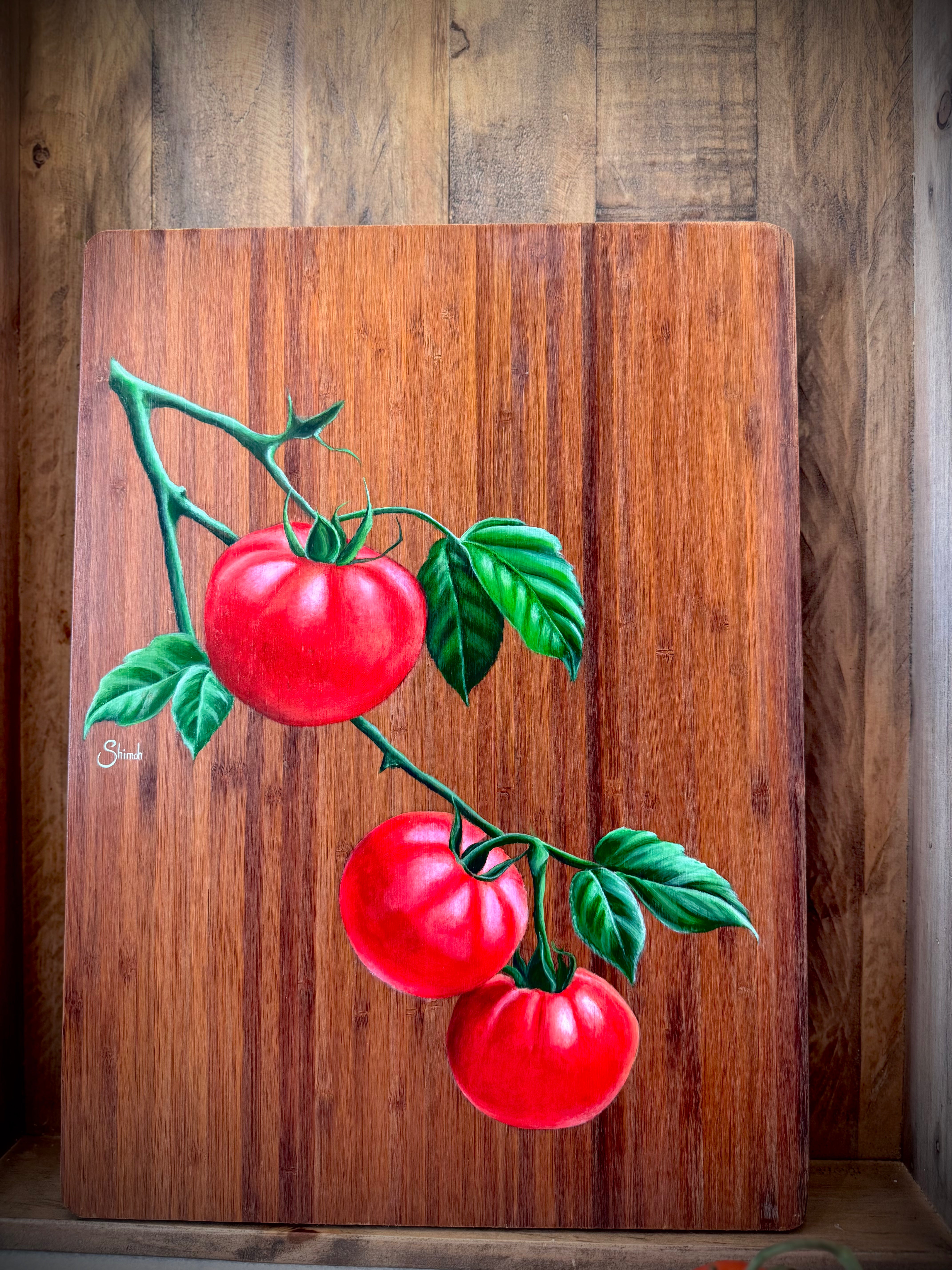 Hand Painted Wood Cutting Board by ShiMoh, 1” Thick Bamboo Cheese Charcuterie Board Kitchen Decoration